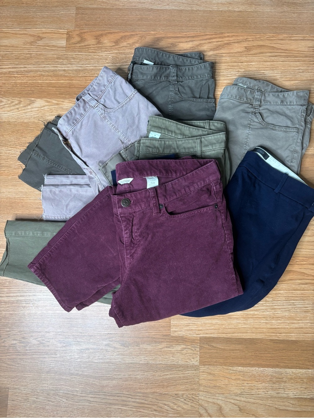 J. Crew Women’s Mix Lot 6 Pair Pants Sz 10 (3), 32, 30, 12P green, blue, purple